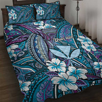 Personalised Hawaii Tribal Humpback Whale Quilt Bed Set Polu Hibiscus Seamless Pattern LT9 Blue - Polynesian Pride