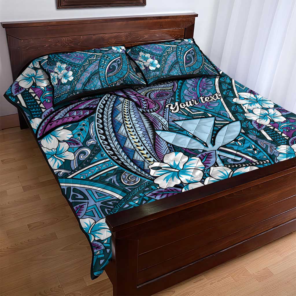 Personalised Hawaii Tribal Humpback Whale Quilt Bed Set Polu Hibiscus Seamless Pattern LT9 - Polynesian Pride