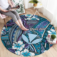 Personalised Hawaii Tribal Humpback Whale Round Carpet Polu Hibiscus Seamless Pattern LT9 - Polynesian Pride