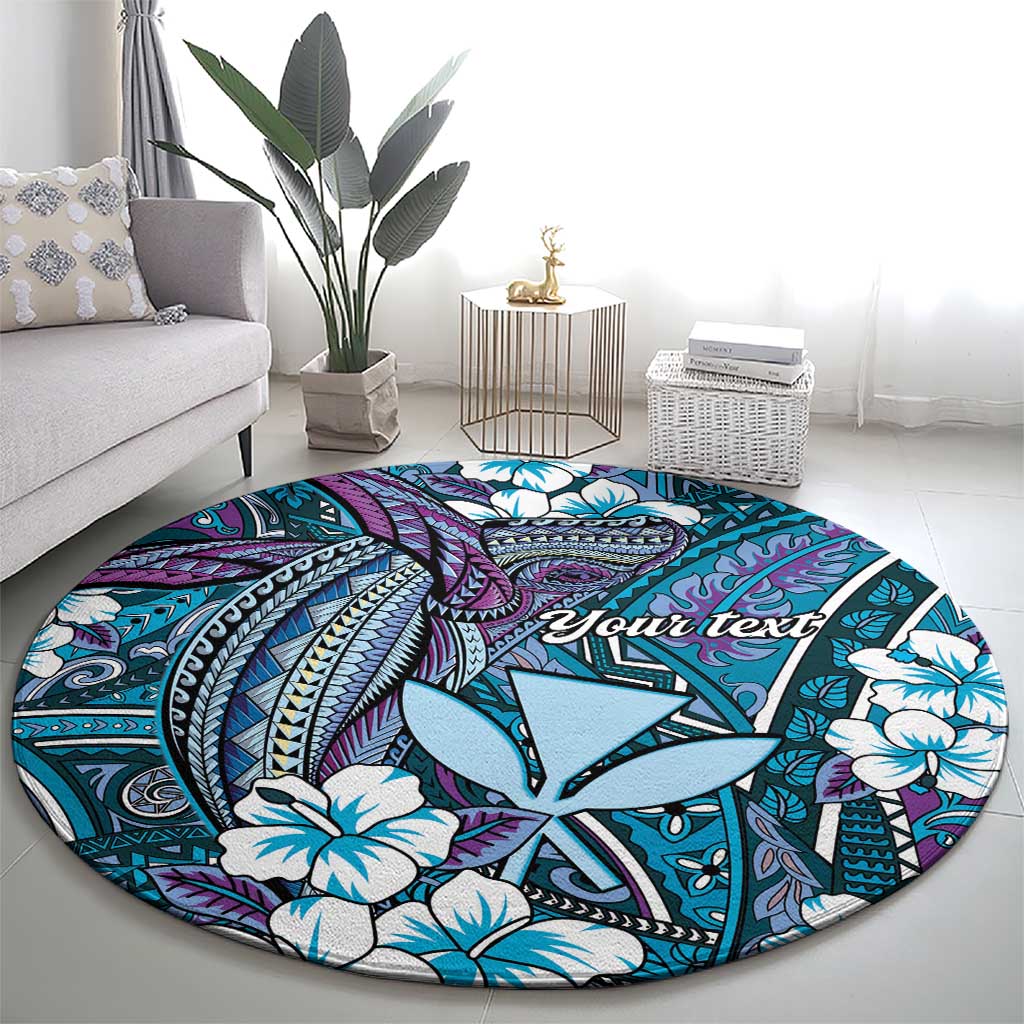 Personalised Hawaii Tribal Humpback Whale Round Carpet Polu Hibiscus Seamless Pattern LT9 - Polynesian Pride