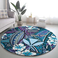 Personalised Hawaii Tribal Humpback Whale Round Carpet Polu Hibiscus Seamless Pattern LT9 - Polynesian Pride
