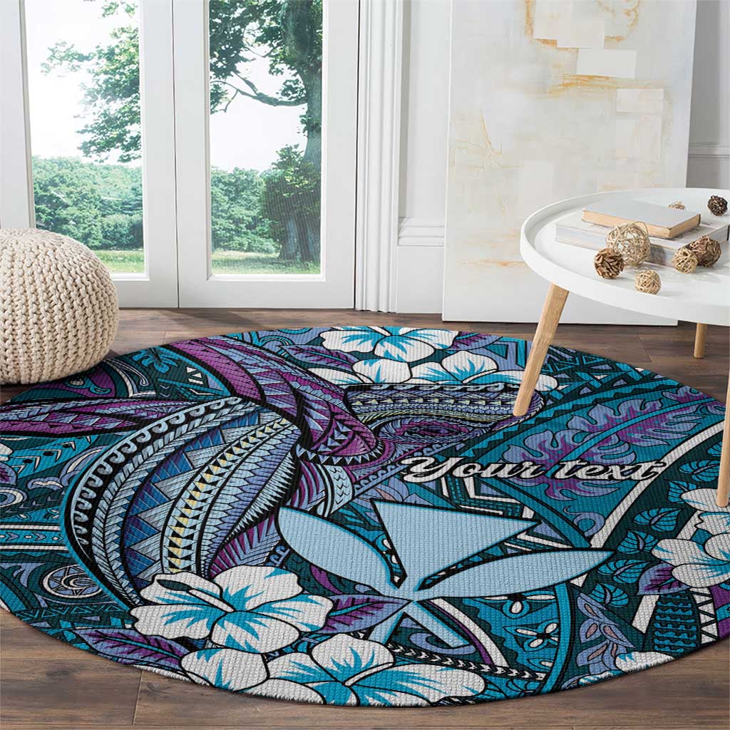 Personalised Hawaii Tribal Humpback Whale Round Carpet Polu Hibiscus Seamless Pattern LT9 - Polynesian Pride