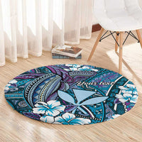 Personalised Hawaii Tribal Humpback Whale Round Carpet Polu Hibiscus Seamless Pattern LT9 - Polynesian Pride