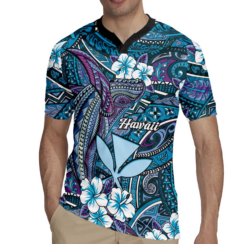 Personalised Hawaii Tribal Humpback Whale Rugby Jersey Polu Hibiscus Seamless Pattern LT9 - Polynesian Pride