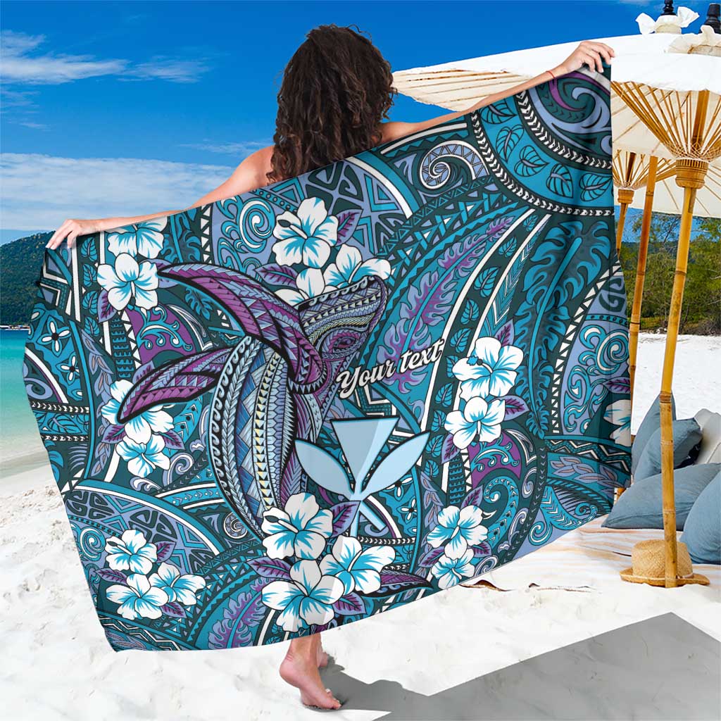 Personalised Hawaii Tribal Humpback Whale Sarong Polu Hibiscus Seamless Pattern LT9 One Size 44 x 66 inches Blue - Polynesian Pride