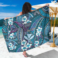Personalised Hawaii Tribal Humpback Whale Sarong Polu Hibiscus Seamless Pattern LT9 One Size 44 x 66 inches Blue - Polynesian Pride