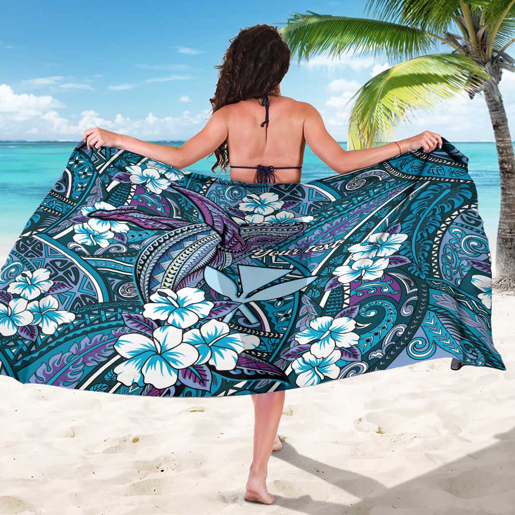 Personalised Hawaii Tribal Humpback Whale Sarong Polu Hibiscus Seamless Pattern LT9 - Polynesian Pride