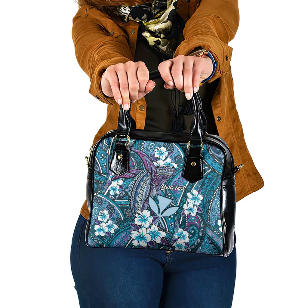 Personalised Hawaii Tribal Humpback Whale Shoulder Handbag Polu Hibiscus Seamless Pattern LT9 One Size Blue - Polynesian Pride