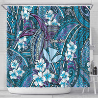 Personalised Hawaii Tribal Humpback Whale Shower Curtain Polu Hibiscus Seamless Pattern LT9 - Polynesian Pride