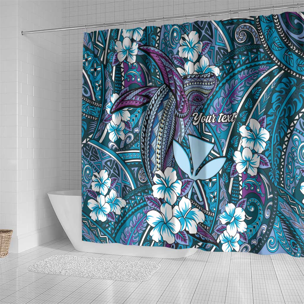 Personalised Hawaii Tribal Humpback Whale Shower Curtain Polu Hibiscus Seamless Pattern LT9 - Polynesian Pride