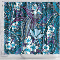 Personalised Hawaii Tribal Humpback Whale Shower Curtain Polu Hibiscus Seamless Pattern LT9 - Polynesian Pride