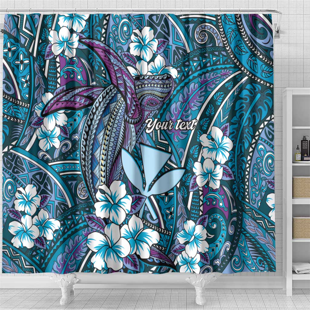 Personalised Hawaii Tribal Humpback Whale Shower Curtain Polu Hibiscus Seamless Pattern LT9 - Polynesian Pride