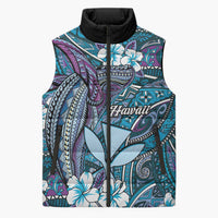 Personalised Hawaii Tribal Humpback Whale Sleeveless Puffer Jacket Polu Hibiscus Seamless Pattern LT9 Unisex Blue - Polynesian Pride