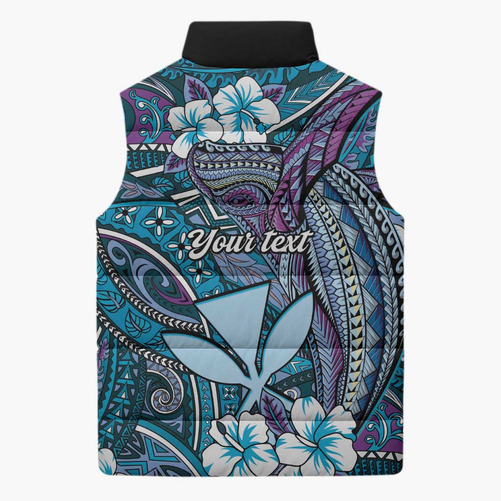 Personalised Hawaii Tribal Humpback Whale Sleeveless Puffer Jacket Polu Hibiscus Seamless Pattern LT9 - Polynesian Pride