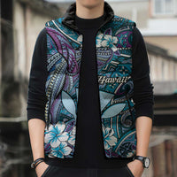 Personalised Hawaii Tribal Humpback Whale Sleeveless Puffer Jacket Polu Hibiscus Seamless Pattern LT9 - Polynesian Pride