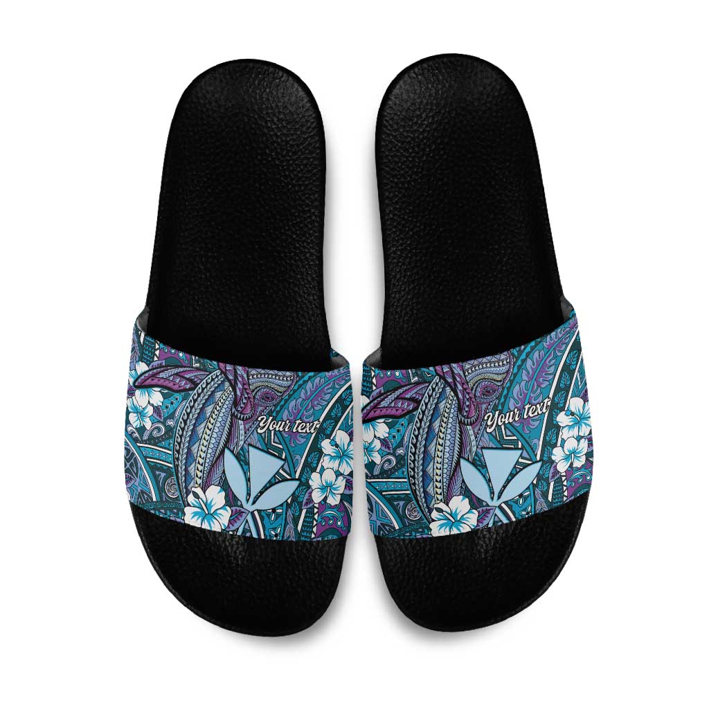 Personalised Hawaii Tribal Humpback Whale Slide Sandals Polu Hibiscus Seamless Pattern LT9 Blue - Polynesian Pride