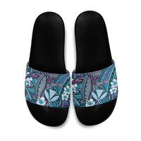 Personalised Hawaii Tribal Humpback Whale Slide Sandals Polu Hibiscus Seamless Pattern LT9 Blue - Polynesian Pride