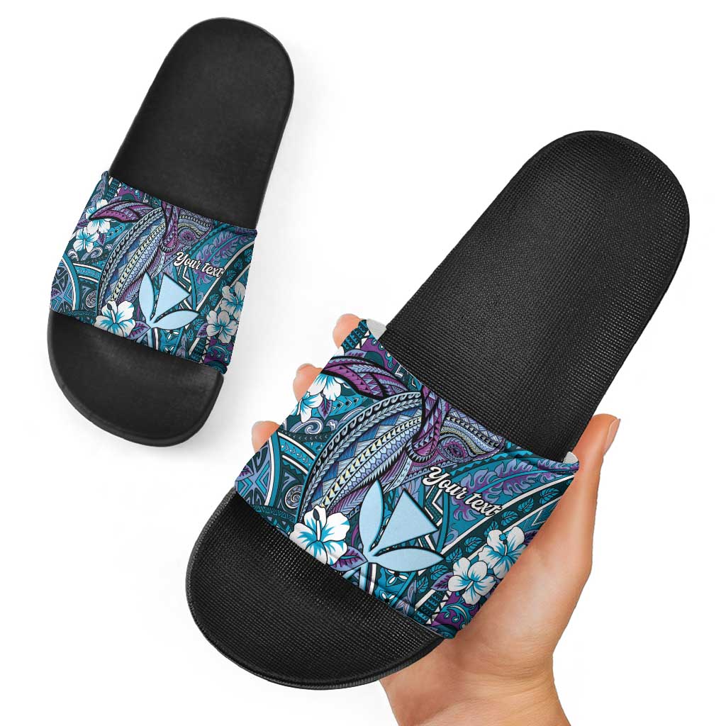 Personalised Hawaii Tribal Humpback Whale Slide Sandals Polu Hibiscus Seamless Pattern LT9 - Polynesian Pride