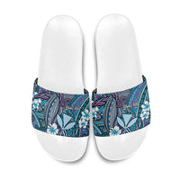 Personalised Hawaii Tribal Humpback Whale Slide Sandals Polu Hibiscus Seamless Pattern LT9 Blue - Polynesian Pride