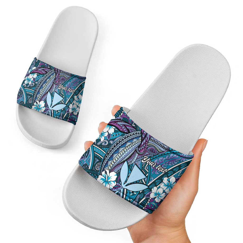 Personalised Hawaii Tribal Humpback Whale Slide Sandals Polu Hibiscus Seamless Pattern LT9 - Polynesian Pride