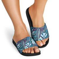 Personalised Hawaii Tribal Humpback Whale Slide Sandals Polu Hibiscus Seamless Pattern LT9 - Polynesian Pride