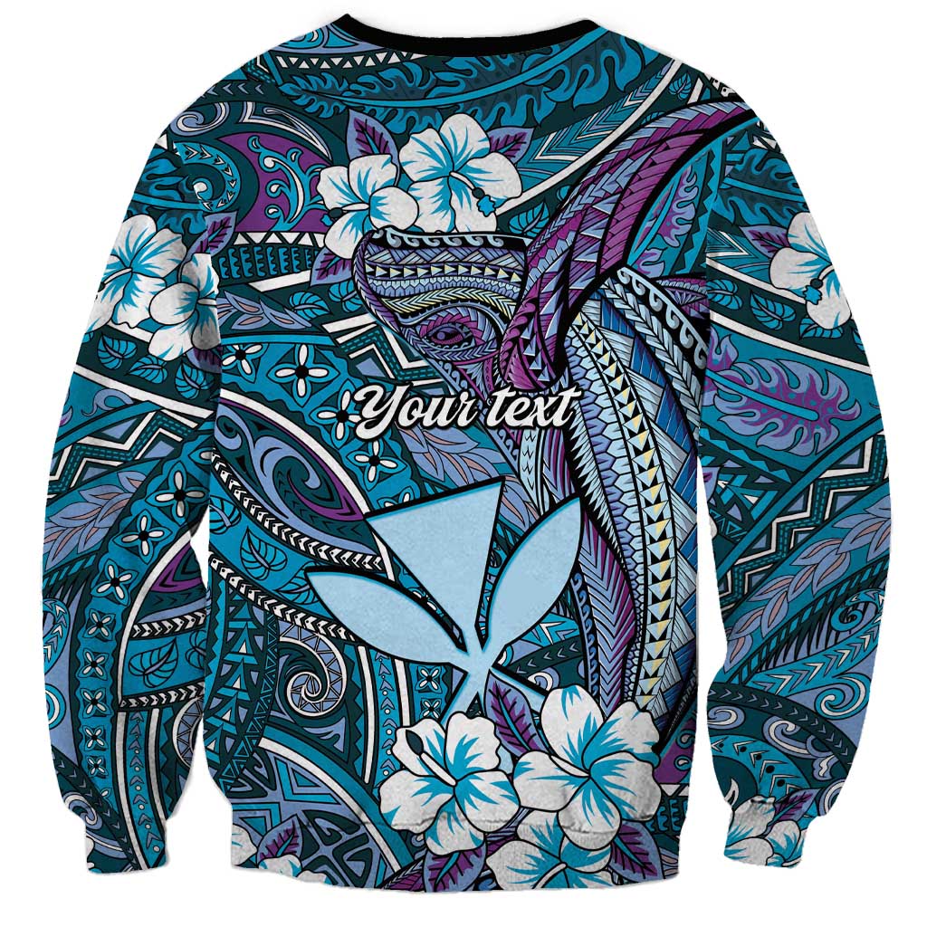 Personalised Hawaii Tribal Humpback Whale Sweatshirt Polu Hibiscus Seamless Pattern LT9 - Polynesian Pride