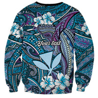 Personalised Hawaii Tribal Humpback Whale Sweatshirt Polu Hibiscus Seamless Pattern LT9 - Polynesian Pride
