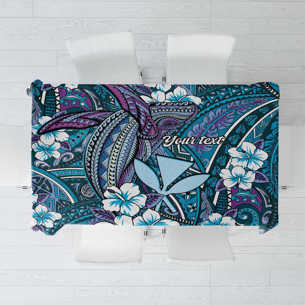 Personalised Hawaii Tribal Humpback Whale Tablecloth Polu Hibiscus Seamless Pattern LT9 Blue - Polynesian Pride