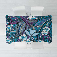 Personalised Hawaii Tribal Humpback Whale Tablecloth Polu Hibiscus Seamless Pattern LT9 Blue - Polynesian Pride