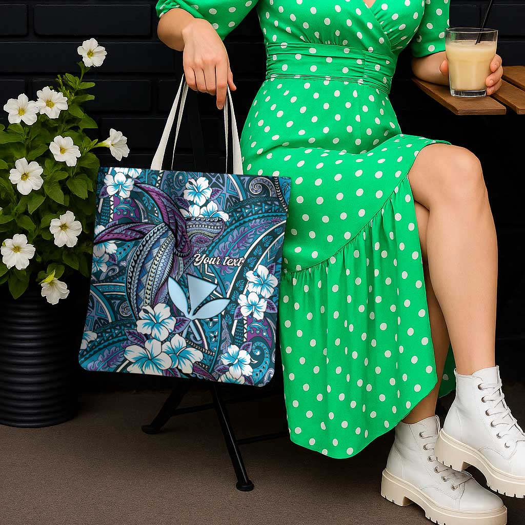 Personalised Hawaii Tribal Humpback Whale Tote Bag Polu Hibiscus Seamless Pattern LT9 - Polynesian Pride