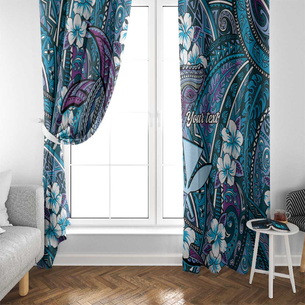 Personalised Hawaii Tribal Humpback Whale Window Curtain Polu Hibiscus Seamless Pattern LT9 - Polynesian Pride