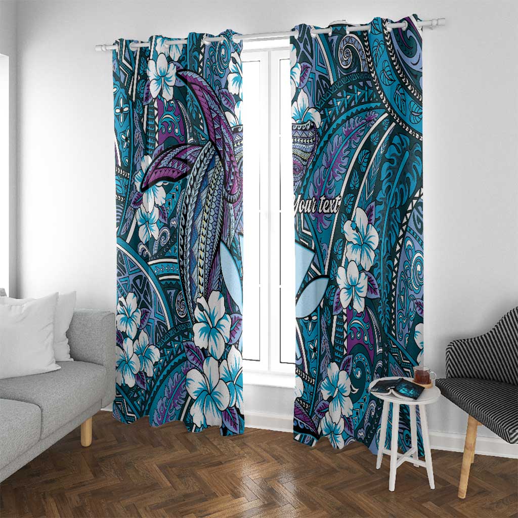 Personalised Hawaii Tribal Humpback Whale Window Curtain Polu Hibiscus Seamless Pattern LT9 With Grommets Blue - Polynesian Pride