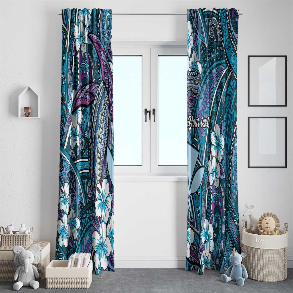 Personalised Hawaii Tribal Humpback Whale Window Curtain Polu Hibiscus Seamless Pattern LT9 - Polynesian Pride
