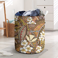 Personalised Hawaii Tribal Humpback Whale Laundry Basket Melemele Hibiscus Seamless Pattern LT9 Gold - Polynesian Pride