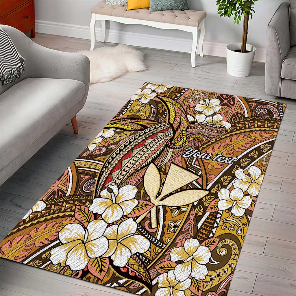 Personalised Hawaii Tribal Humpback Whale Area Rug Melemele Hibiscus Seamless Pattern LT9 - Polynesian Pride