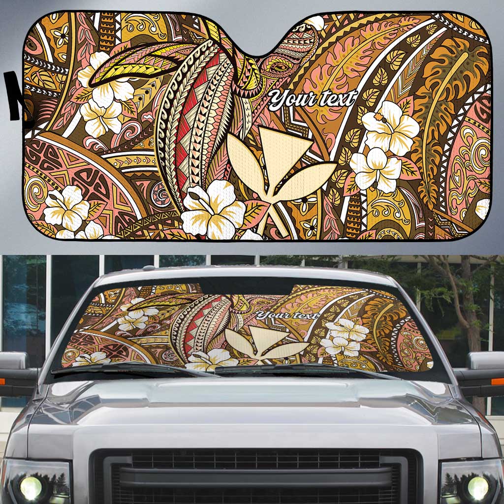 Personalised Hawaii Tribal Humpback Whale Auto Sun Shade Melemele Hibiscus Seamless Pattern LT9 Gold - Polynesian Pride