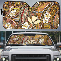 Personalised Hawaii Tribal Humpback Whale Auto Sun Shade Melemele Hibiscus Seamless Pattern LT9 Gold - Polynesian Pride