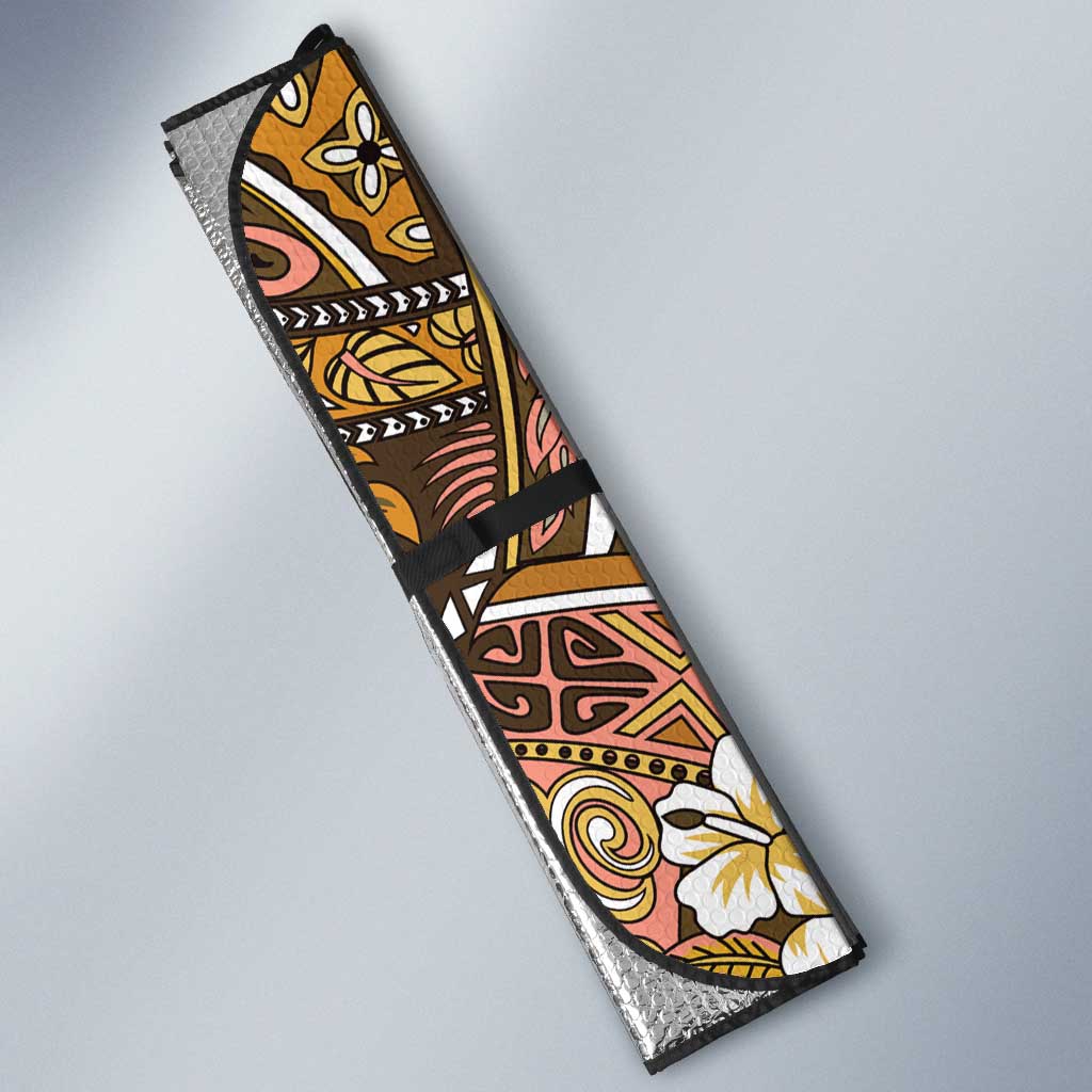 Personalised Hawaii Tribal Humpback Whale Auto Sun Shade Melemele Hibiscus Seamless Pattern LT9 - Polynesian Pride
