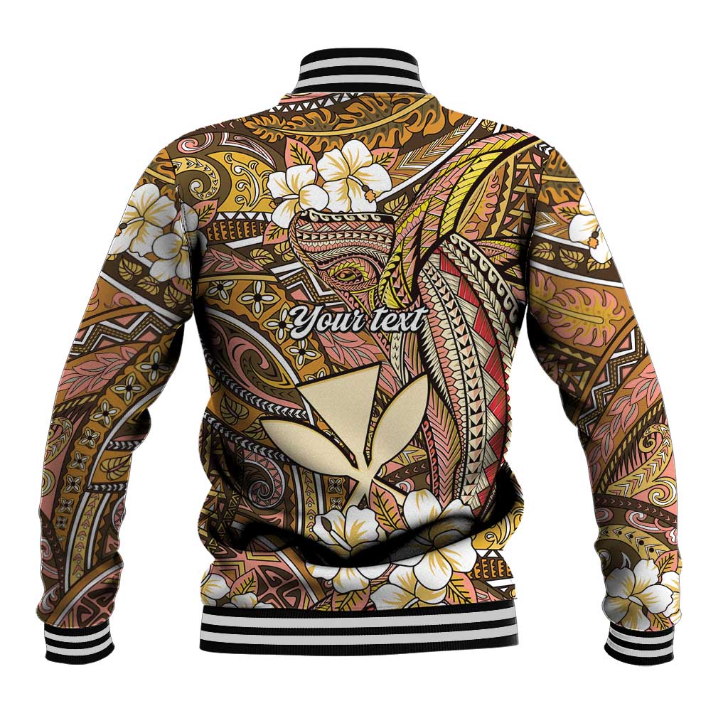 Personalised Hawaii Tribal Humpback Whale Baseball Jacket Melemele Hibiscus Seamless Pattern LT9 - Polynesian Pride