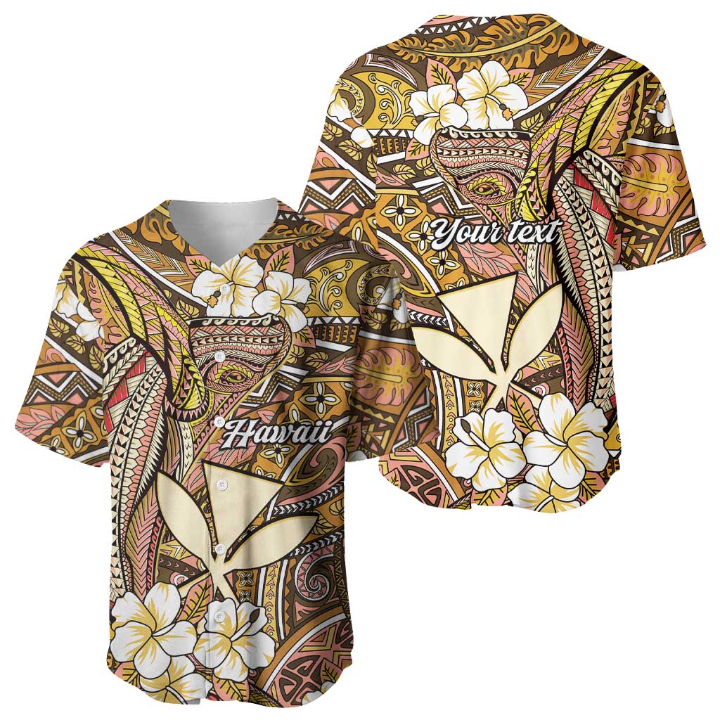 Personalised Hawaii Tribal Humpback Whale Baseball Jersey Melemele Hibiscus Seamless Pattern LT9 - Polynesian Pride