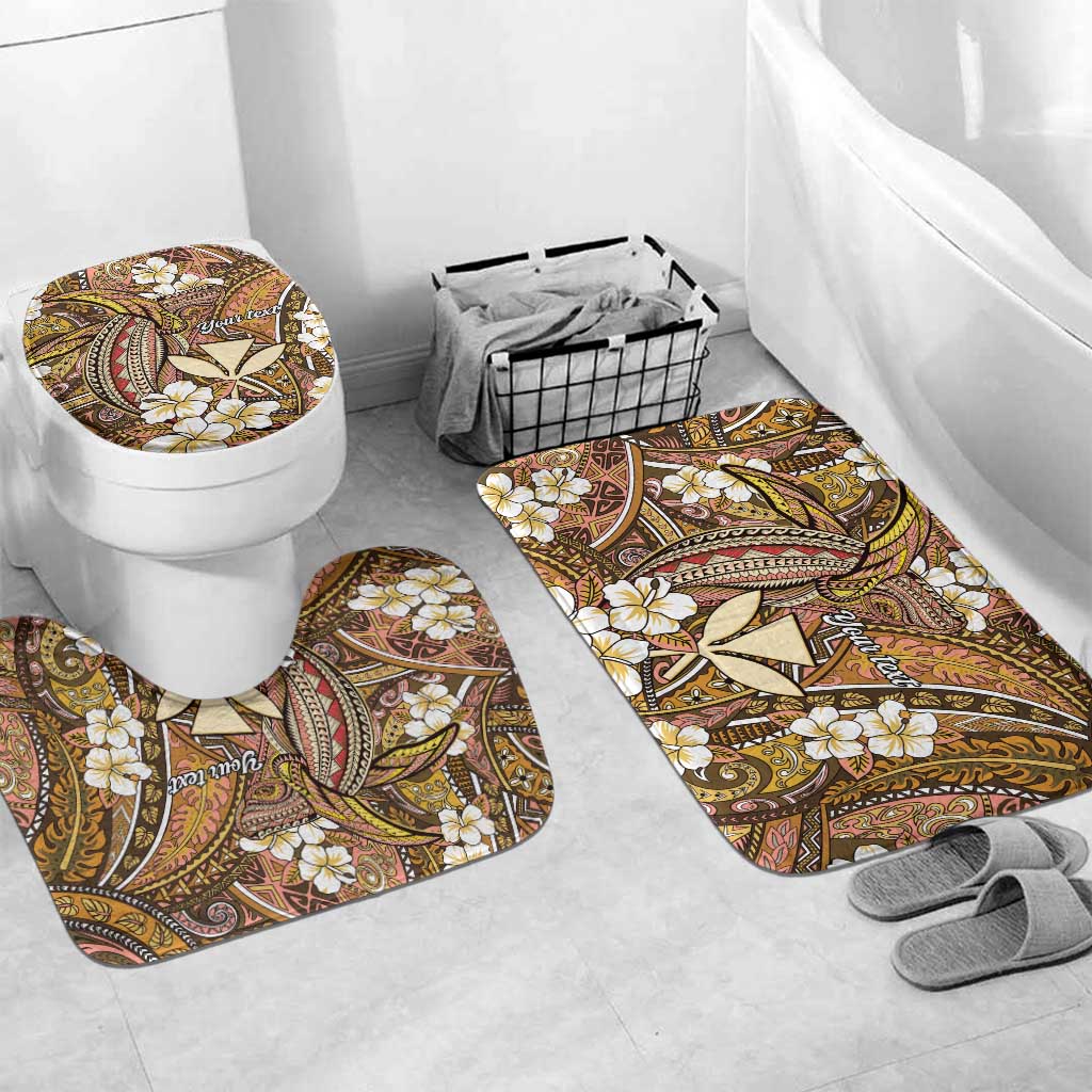 Personalised Hawaii Tribal Humpback Whale Bathroom Set Melemele Hibiscus Seamless Pattern LT9 Mat Set Only (3 pcs) One Size Gold - Polynesian Pride