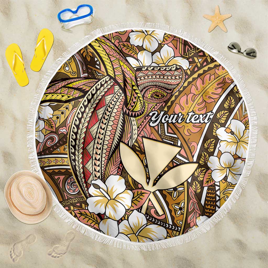 Personalised Hawaii Tribal Humpback Whale Beach Blanket Melemele Hibiscus Seamless Pattern LT9 One Size 150cm Gold - Polynesian Pride