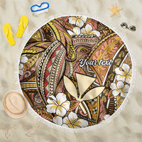 Personalised Hawaii Tribal Humpback Whale Beach Blanket Melemele Hibiscus Seamless Pattern LT9 One Size 150cm Gold - Polynesian Pride