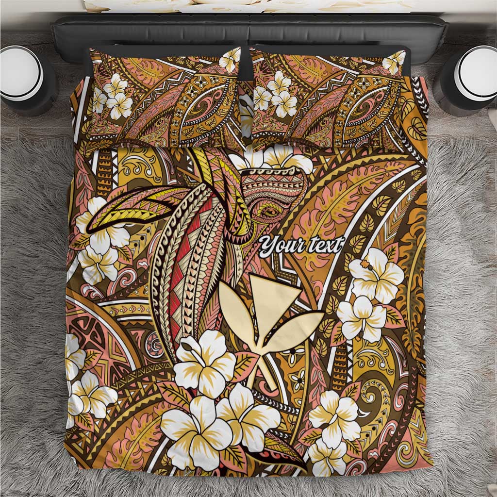 Personalised Hawaii Tribal Humpback Whale Bedding Set Melemele Hibiscus Seamless Pattern LT9 Gold - Polynesian Pride