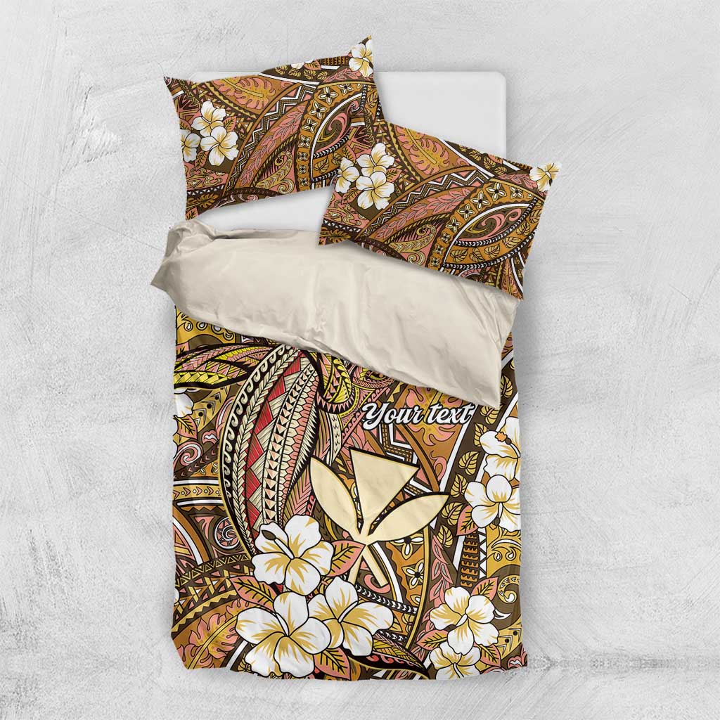 Personalised Hawaii Tribal Humpback Whale Bedding Set Melemele Hibiscus Seamless Pattern LT9 US Twin 172cm x 218cm Gold - Polynesian Pride