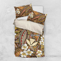 Personalised Hawaii Tribal Humpback Whale Bedding Set Melemele Hibiscus Seamless Pattern LT9 US Twin 172cm x 218cm Gold - Polynesian Pride