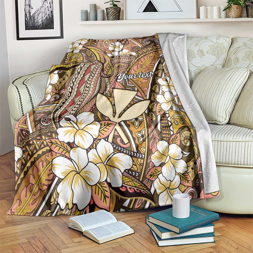 Personalised Hawaii Tribal Humpback Whale Blanket Melemele Hibiscus Seamless Pattern LT9 Gold - Polynesian Pride