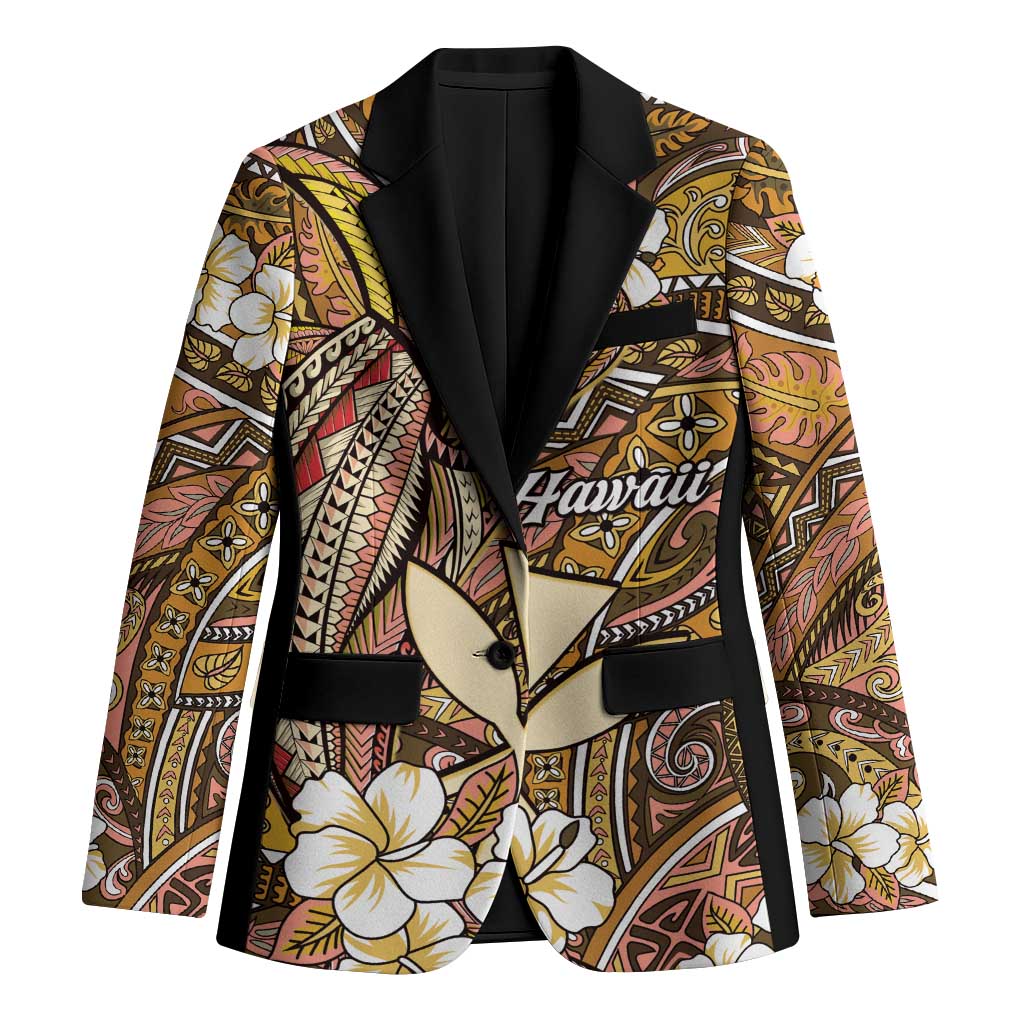Personalised Hawaii Tribal Humpback Whale Blazer Melemele Hibiscus Seamless Pattern LT9 Unisex Gold - Polynesian Pride