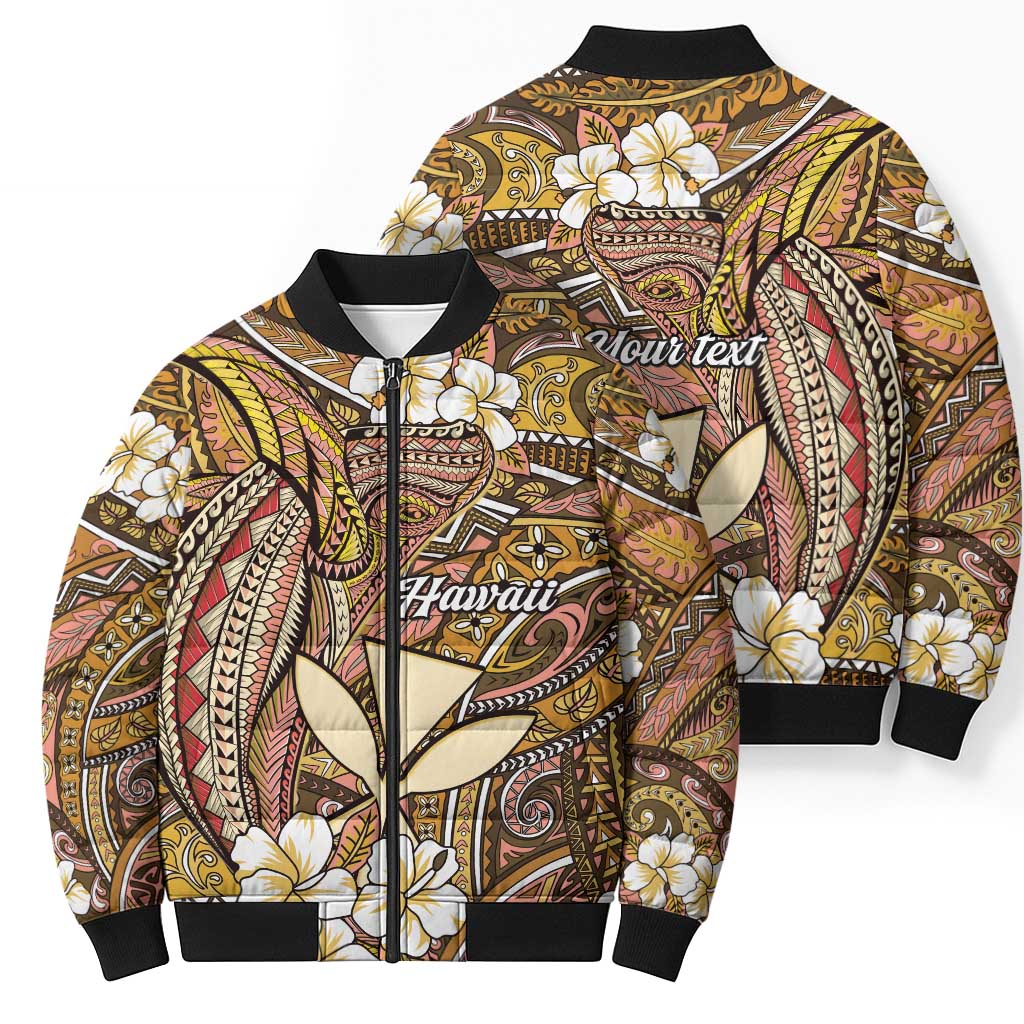 Personalised Hawaii Tribal Humpback Whale Bomber Puffer Jacket Melemele Hibiscus Seamless Pattern LT9 - Polynesian Pride