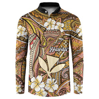 Personalised Hawaii Tribal Humpback Whale Button Sweatshirt Melemele Hibiscus Seamless Pattern LT9 Gold - Polynesian Pride